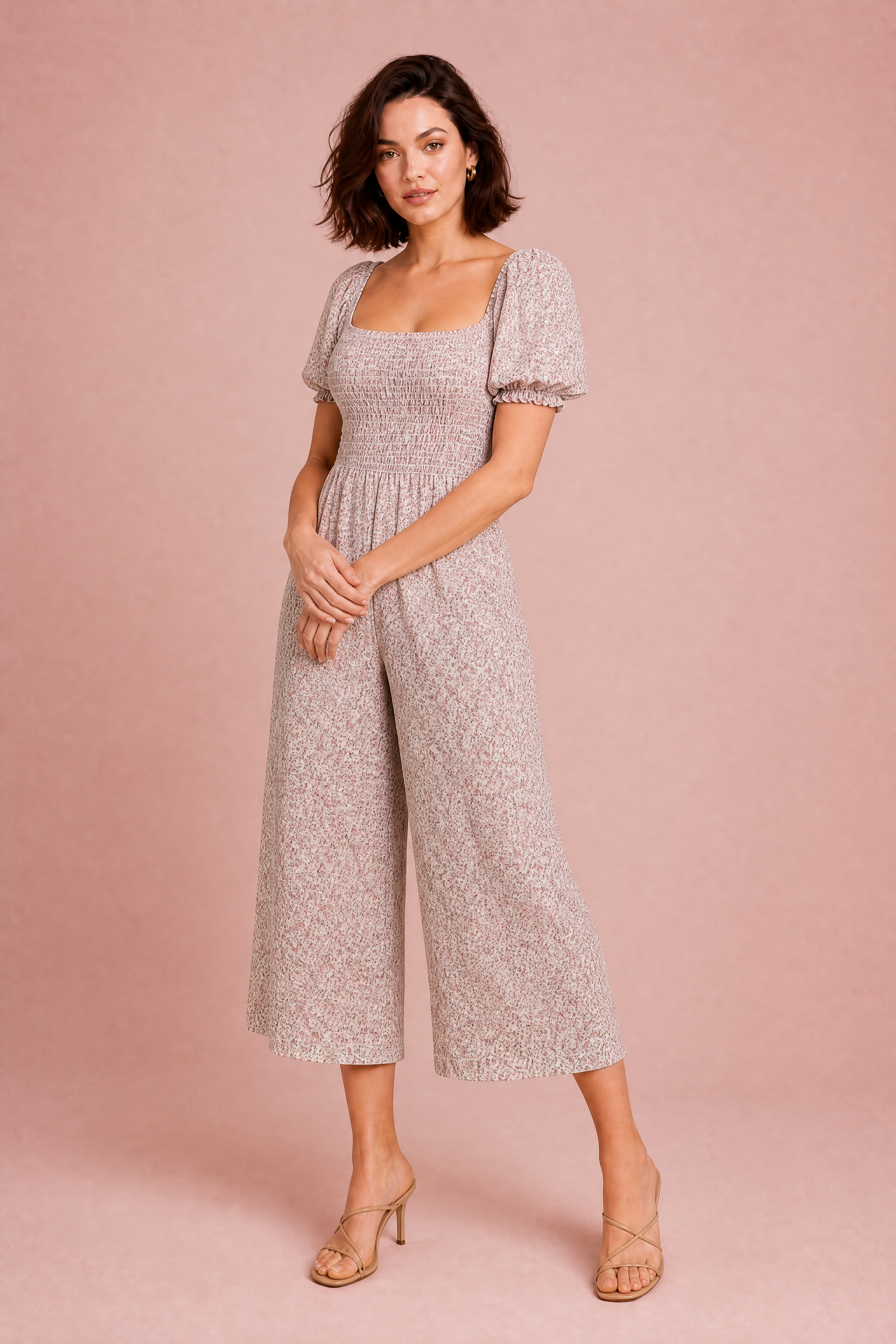 Combinaison fleurie encolure carrée | Variante Rose | Lounelle Paris