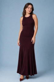 Robe longue bordeaux maille côtelée | Porté sur une autre silhouette | Lounelle Paris