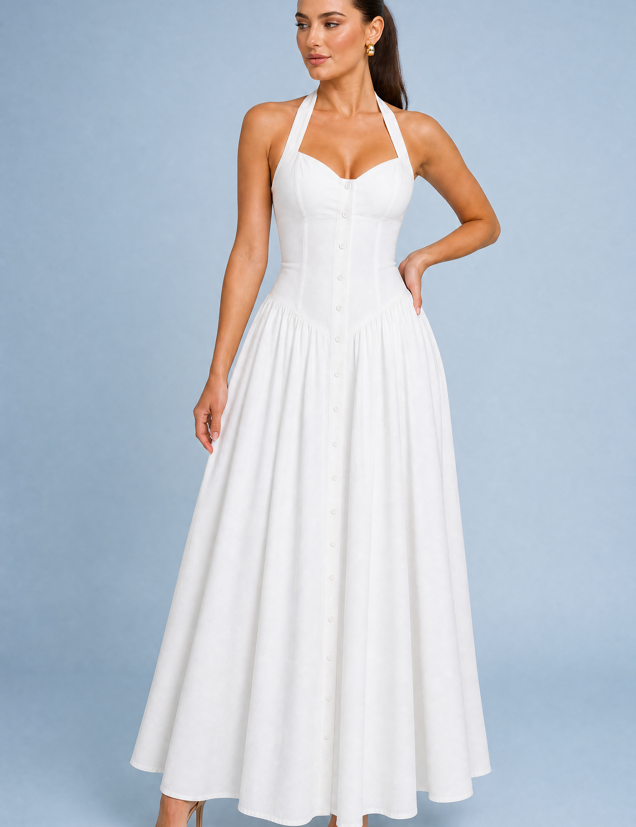 Robe longue blanche licou dos nu | Vue de face | Lounelle Paris