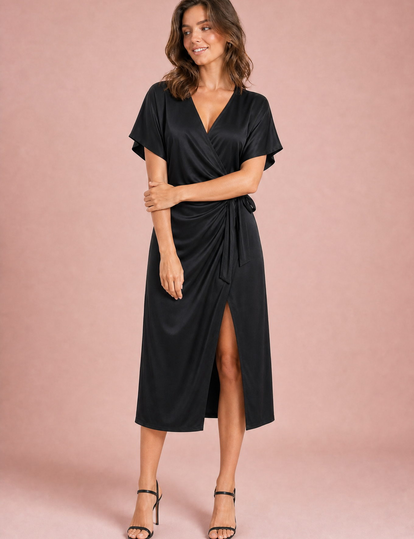 Robe midi portefeuille col V | Variante Noir | Lounelle Paris