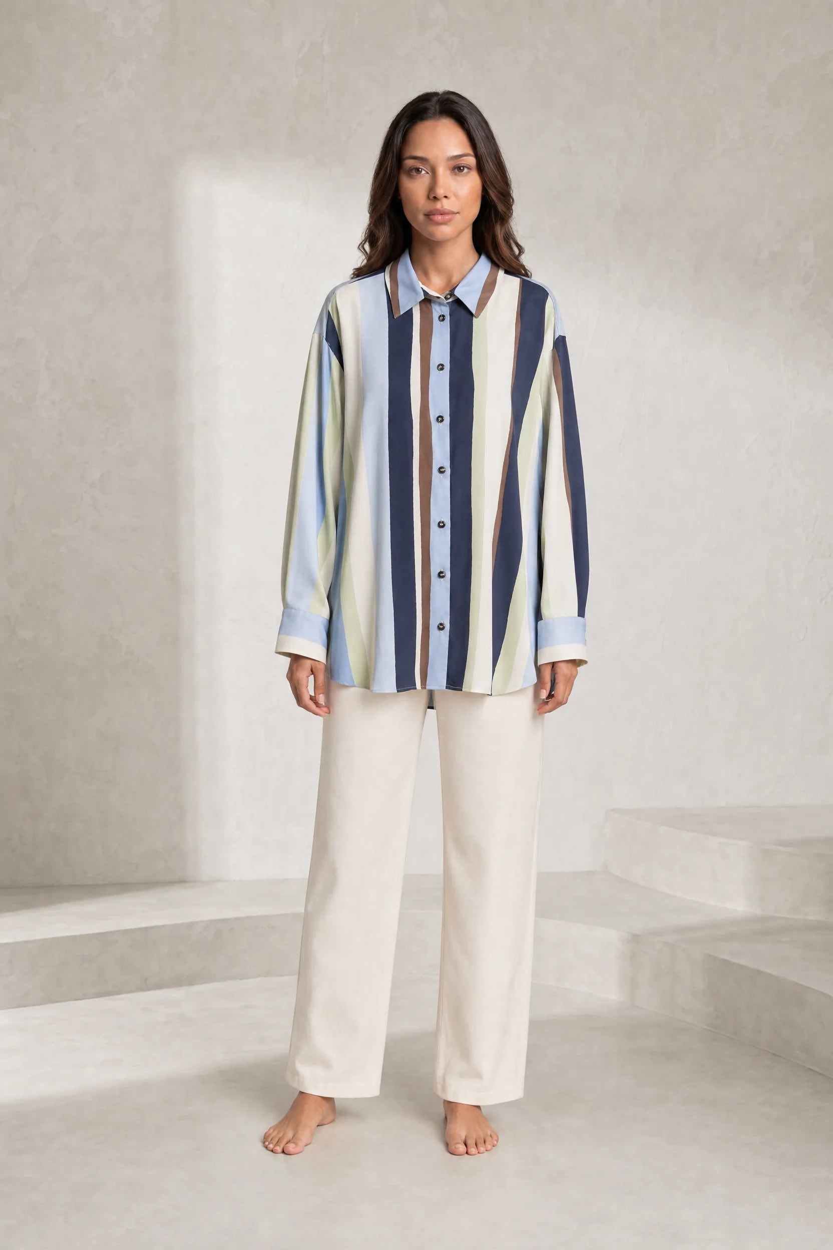 Chemise ample à rayures satinée | Lounelle Paris