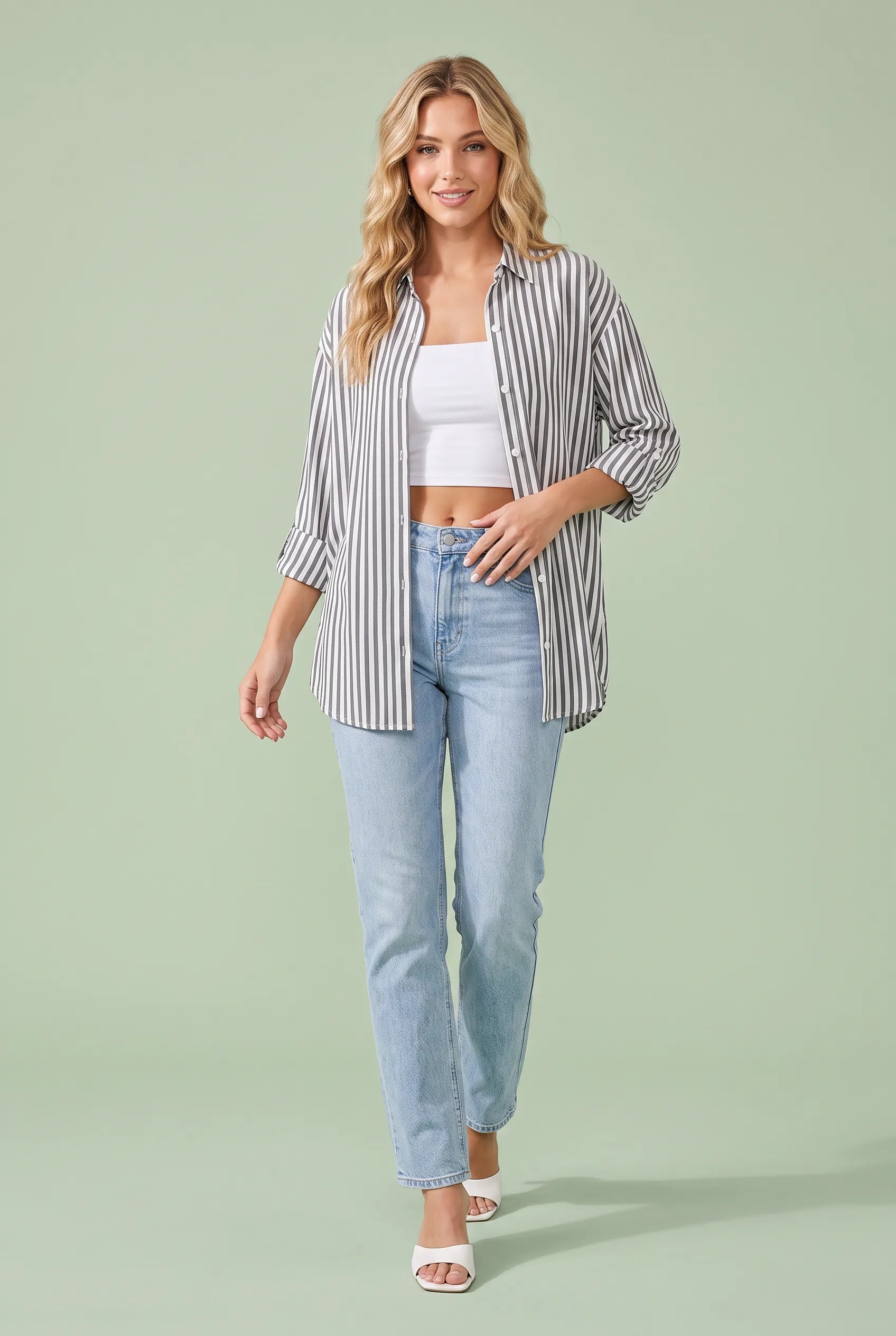 Chemise fluide à rayures verticales | Vue de face | Lounelle Paris