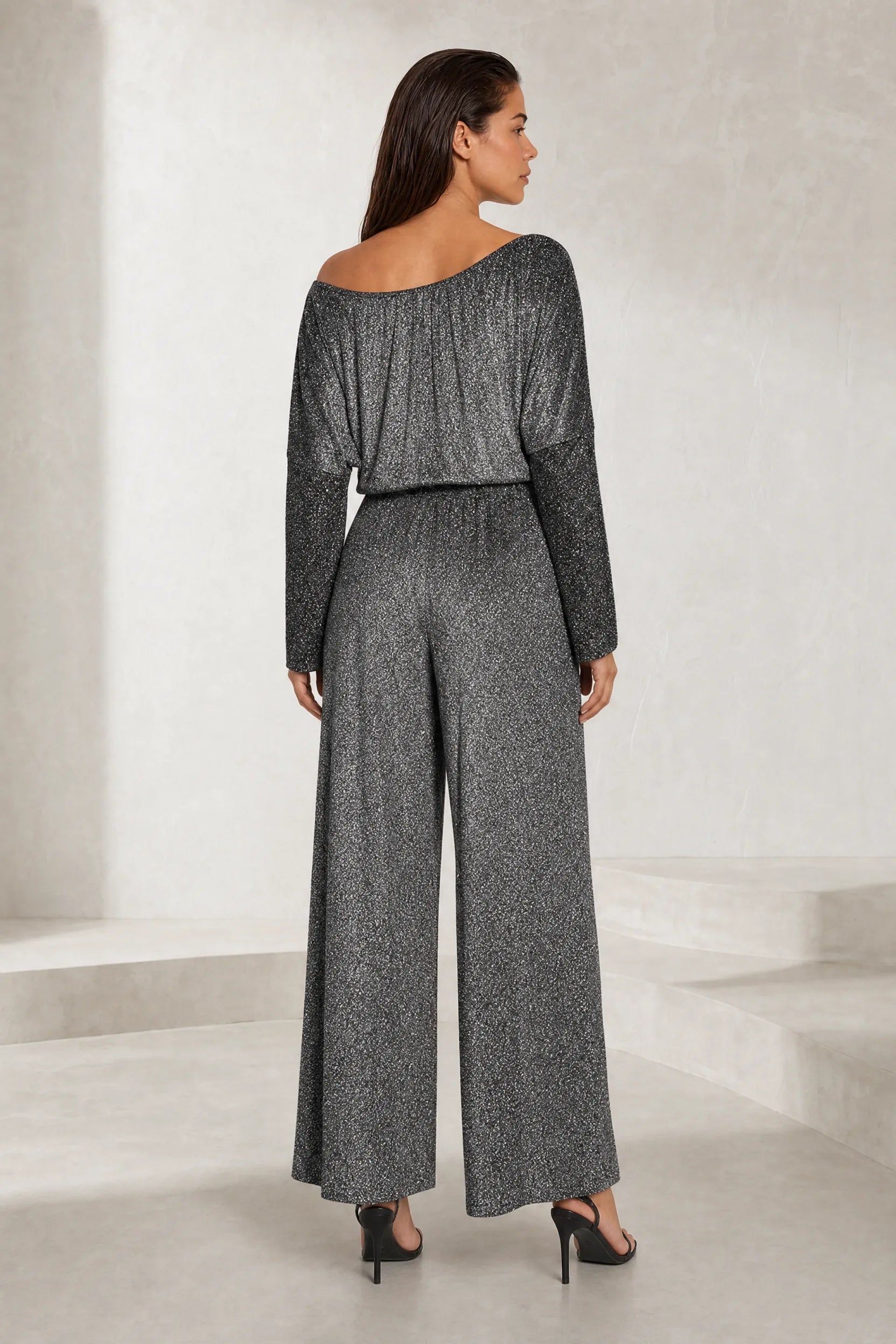 Combinaison argentée pailletée asymétrique | Lounelle Paris