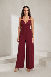 Combinaison bordeaux dos nu jambes larges | Lounelle Paris
