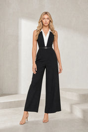 Combinaison noire sans manches col revers | Lounelle Paris