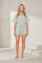 Combishort vert clair col chemise | Lounelle Paris
