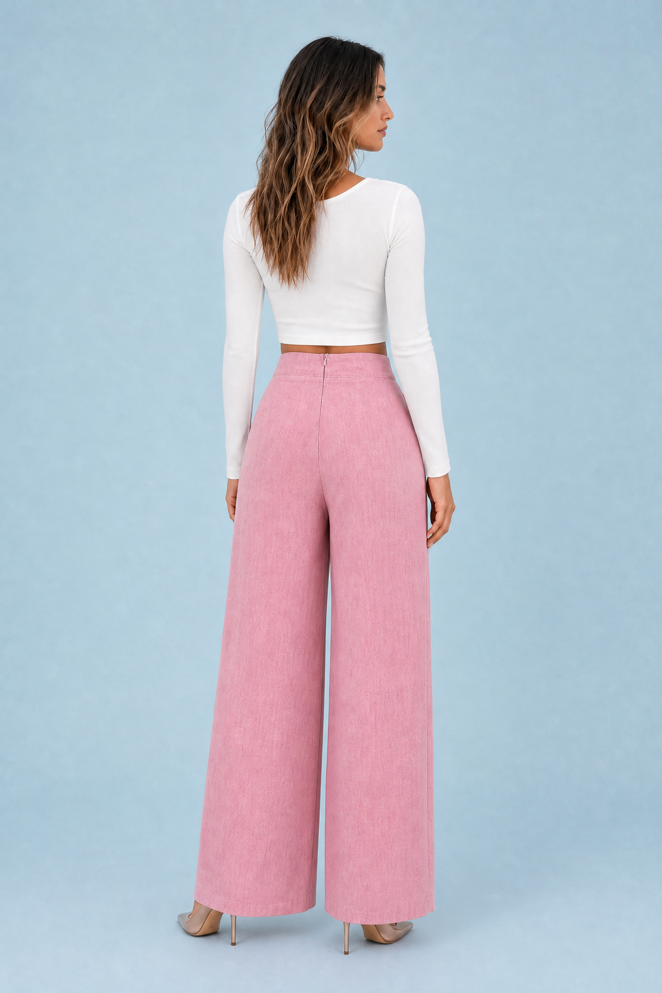 Pantalon large taille haute boutonné | Vue de dos | Lounelle Paris