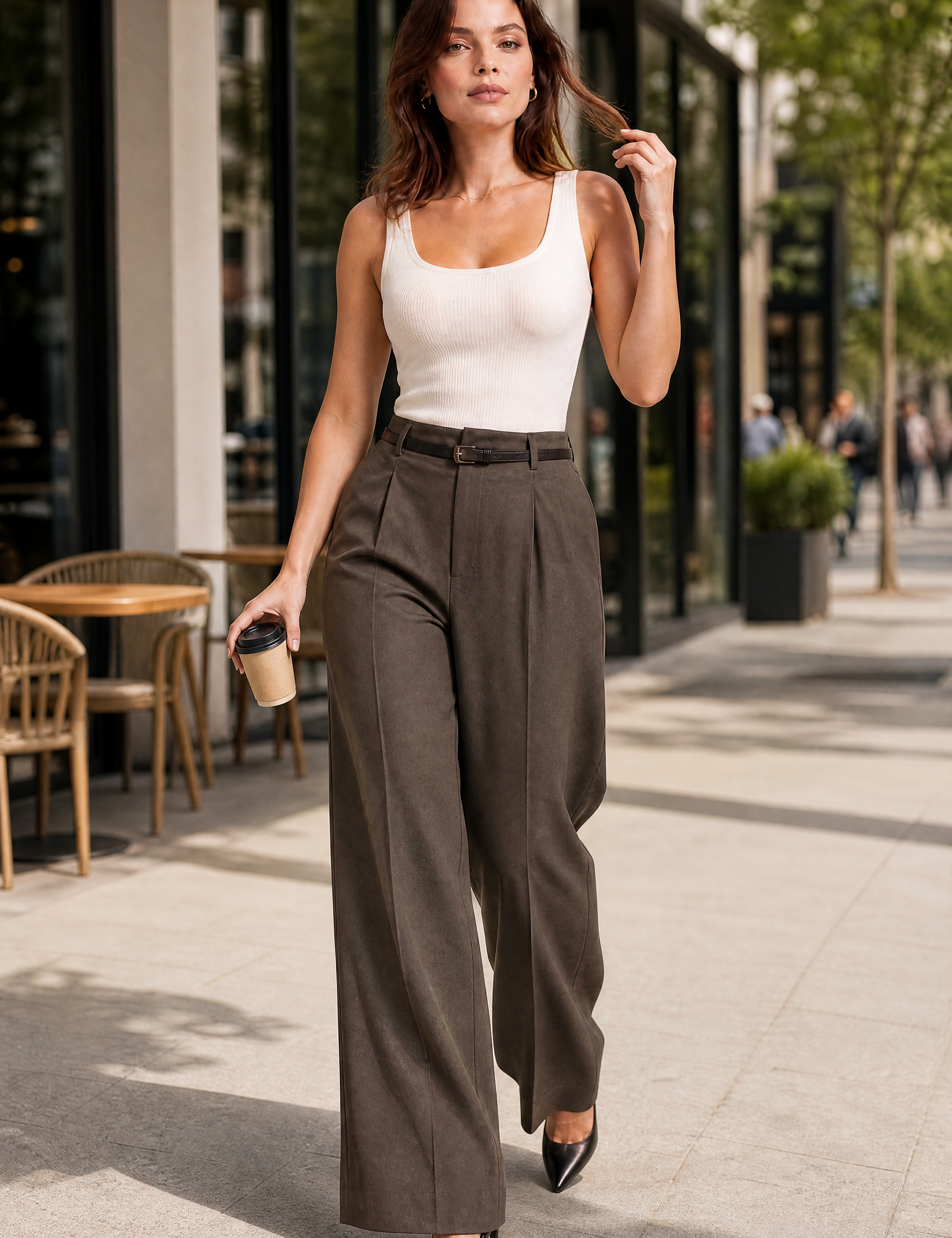 Pantalon large taille haute | Variante Marron - Lifestyle | Lounelle Paris