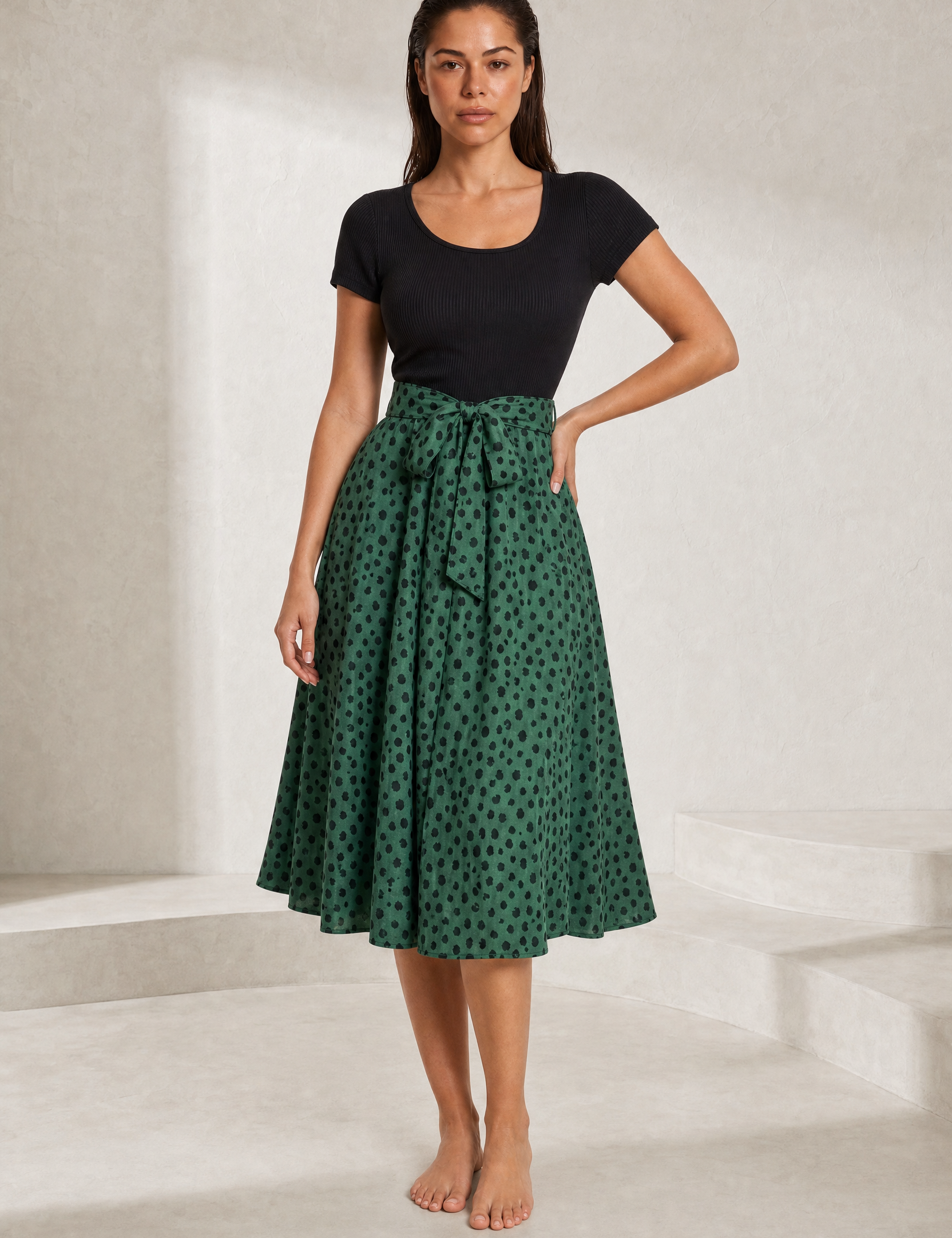 Robe bi-matière à pois | Lounelle Paris