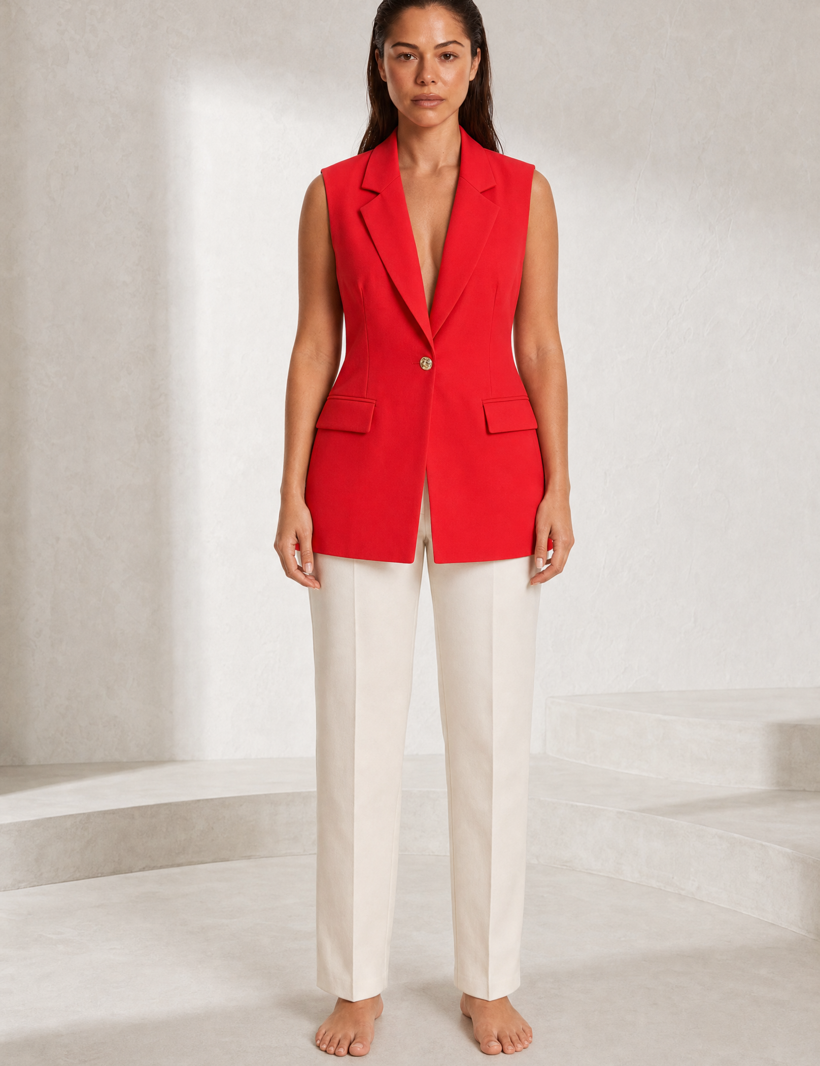 Gilet long style tailleur col en V | Lounelle Paris