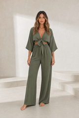 Ensemble crop top noué pantalon large