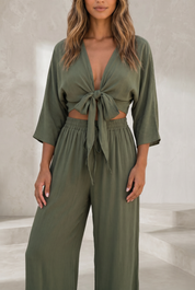 Ensemble crop top noué pantalon large | Lounelle Paris
