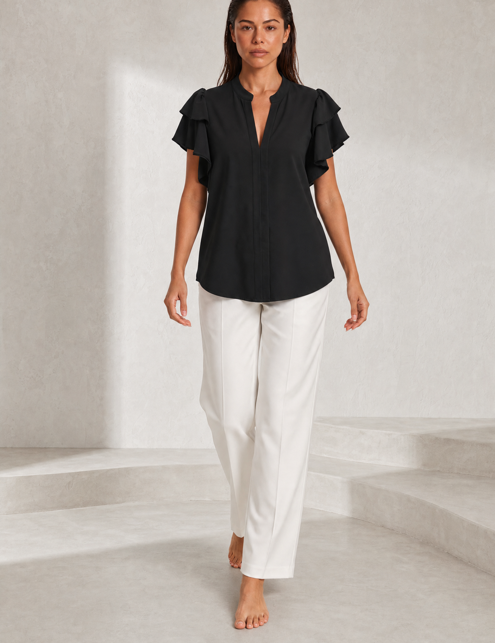 Blouse col V manches volantées | Lounelle Paris
