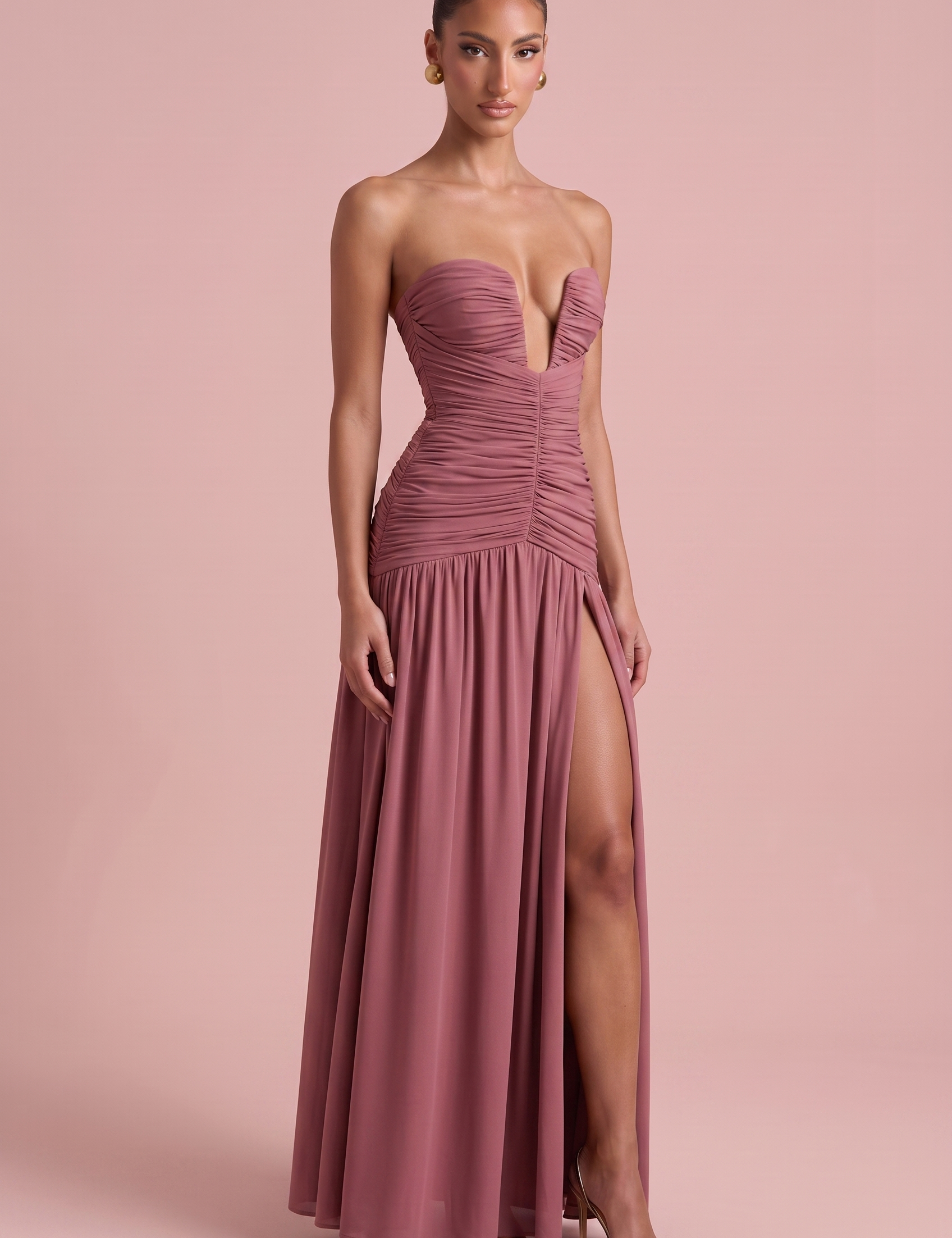 Robe longue bustier fente haute variante rose