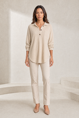 Top maille gaufrée col chemise