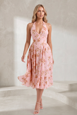 Robe rose fleurie dos nu