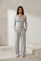 Ensemble pantalon large col V boutonné