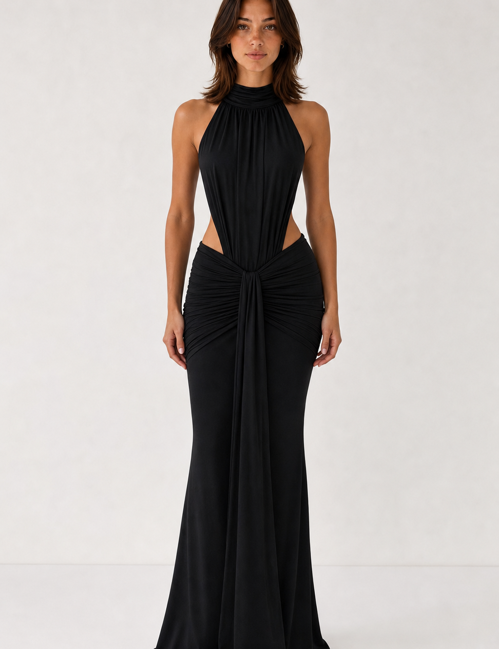 Robe longue moulante col montant variante noir