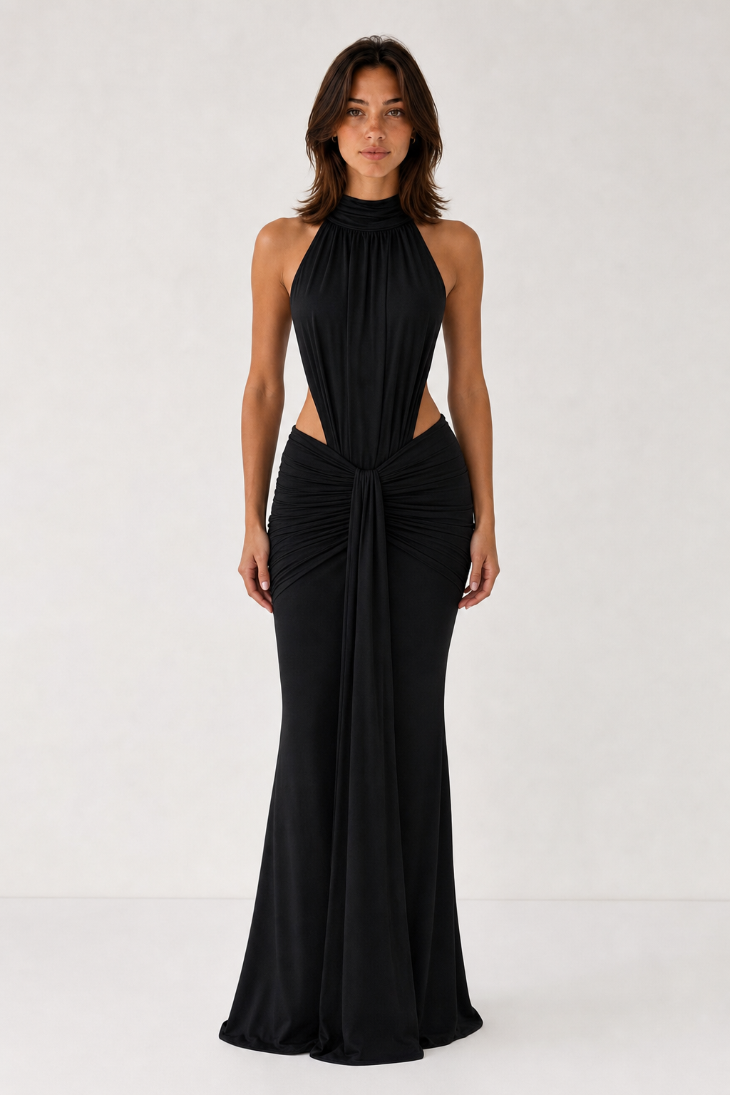 Robe longue moulante col montant variante noir