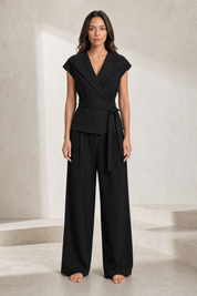 Gilet noir col V ceinturé | Lounelle Paris