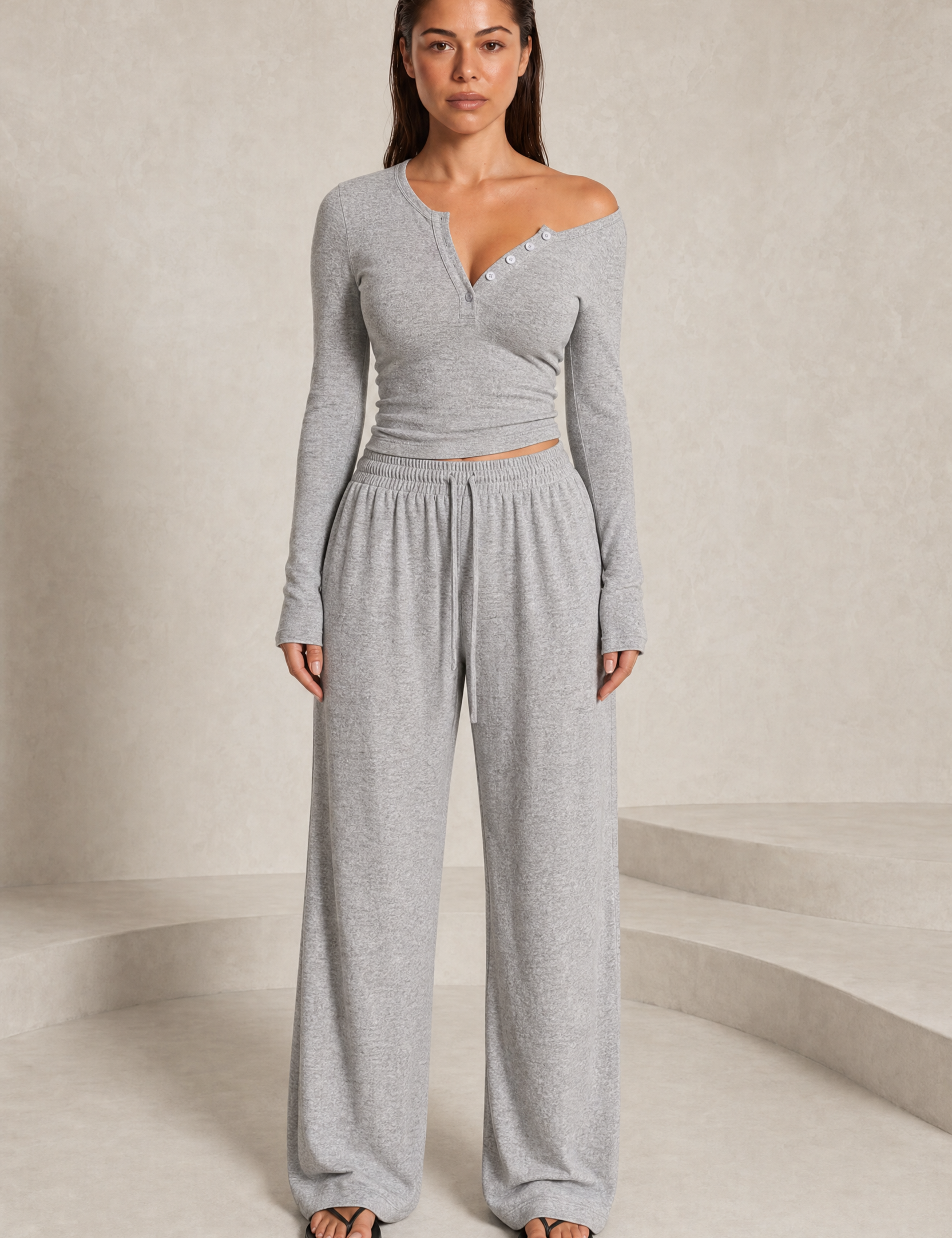 Ensemble col V et pantalon large | Lounelle Paris