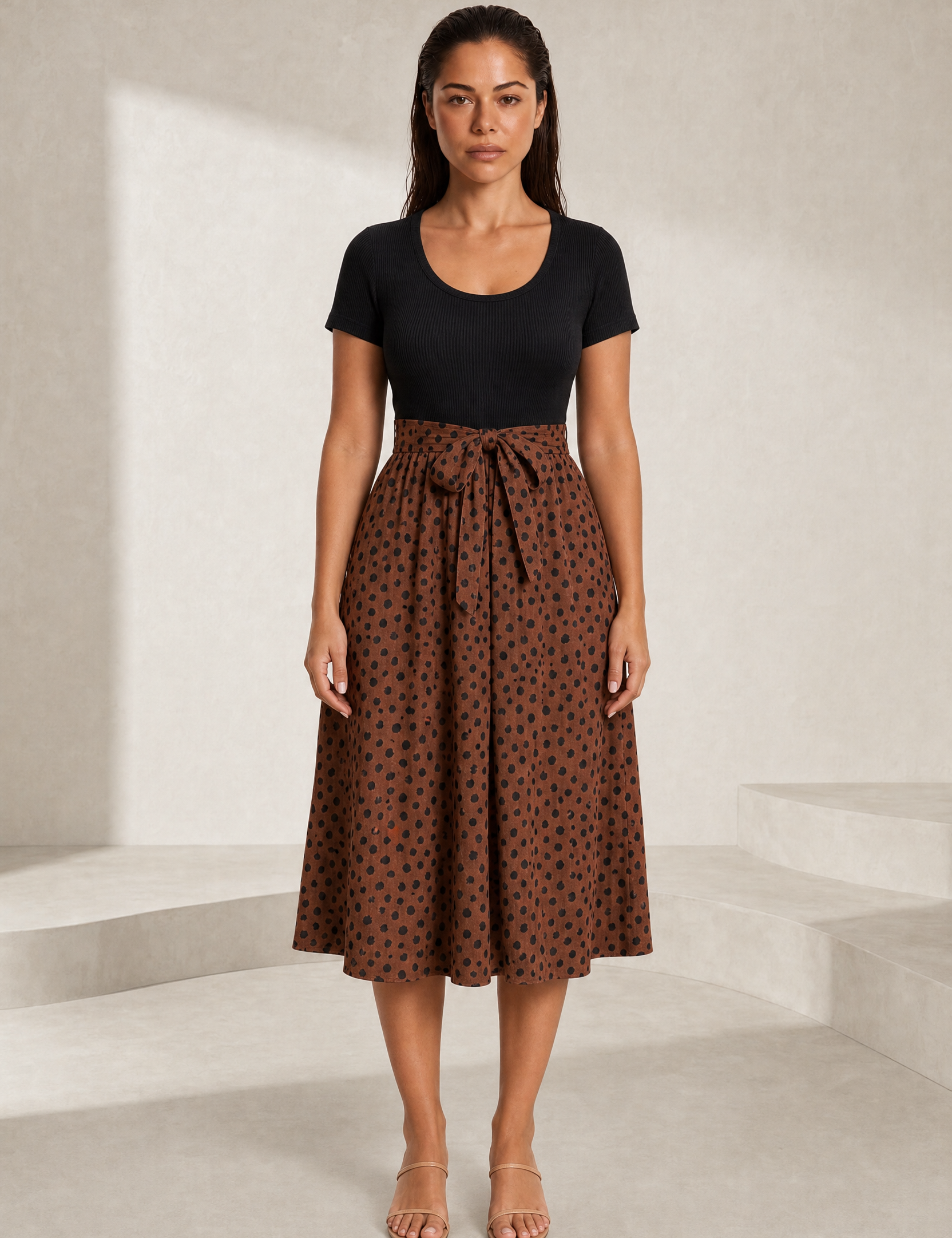 Robe bi-matière à pois | Lounelle Paris