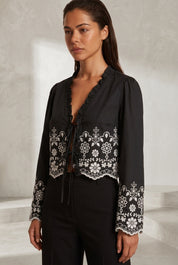 Blouse noire col V brodée | Lounelle Paris
