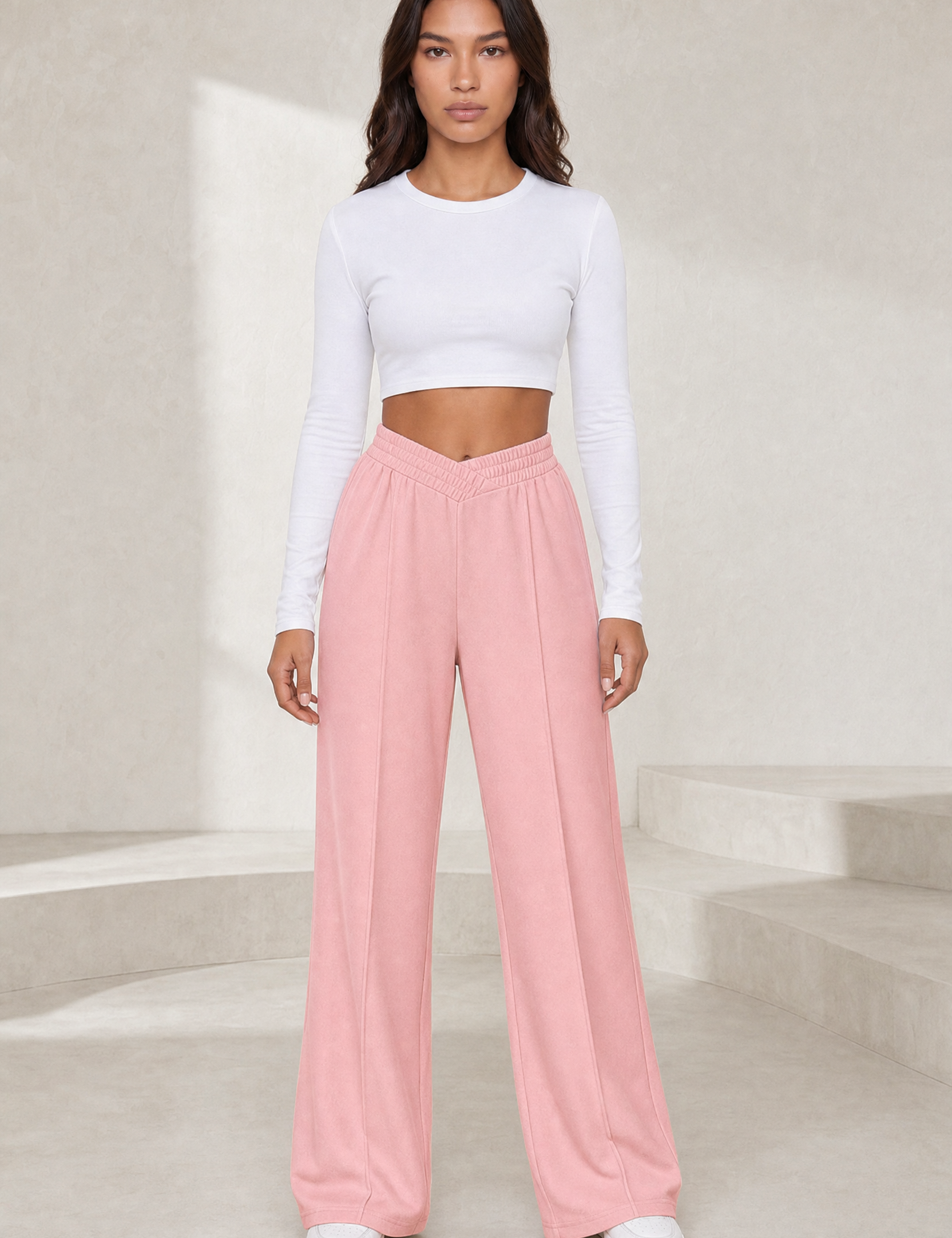 Pantalon large taille élastique en V | Lounelle Paris
