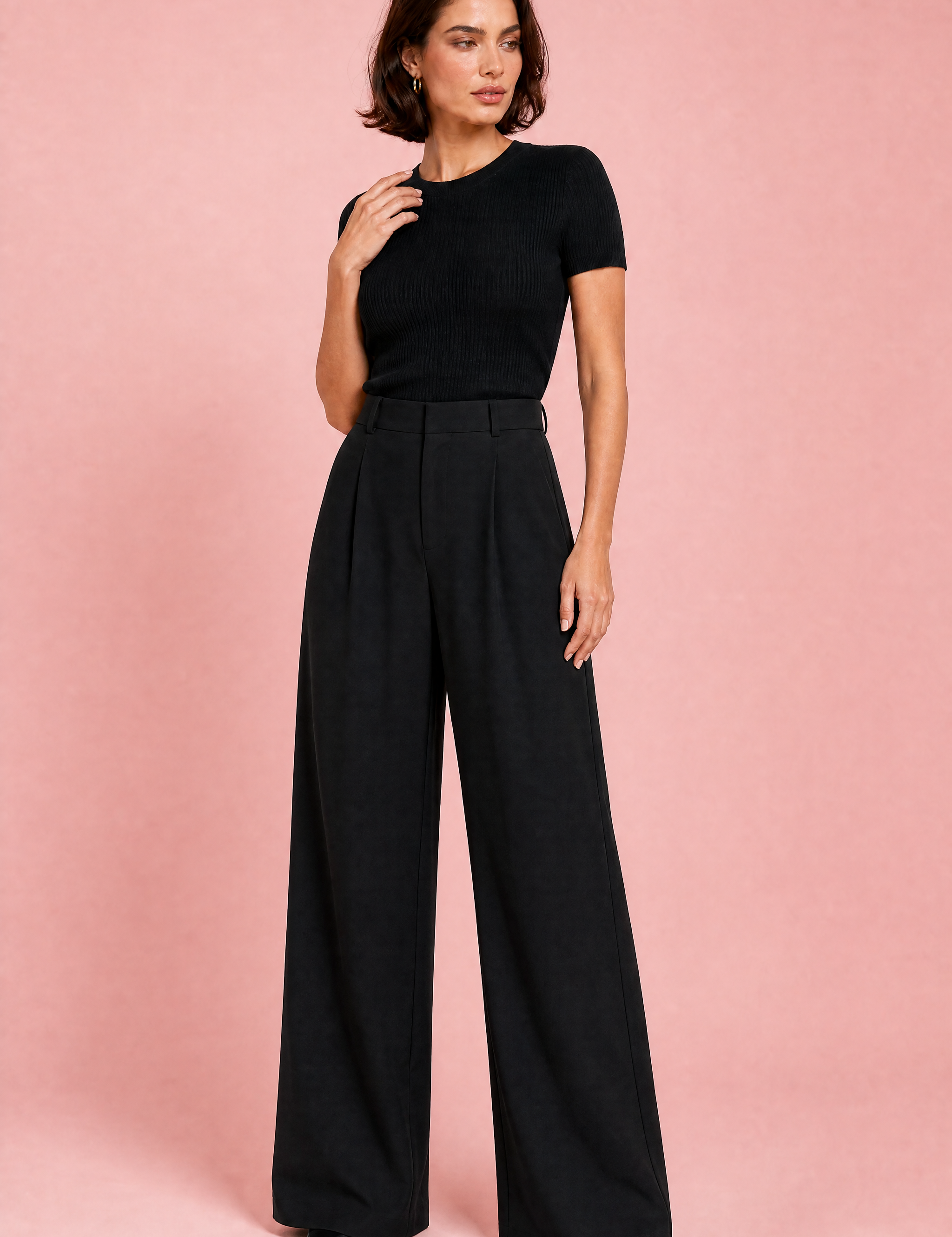 Pantalon taille haute jambes larges | Variante Noir | Lounelle Paris