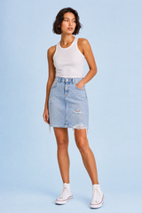 Lyseblå revet denim nederdel