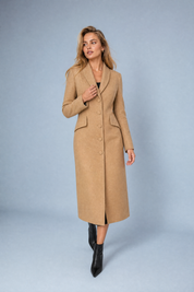 Manteau long cintré à col tailleur | Vue de face | Lounelle Paris