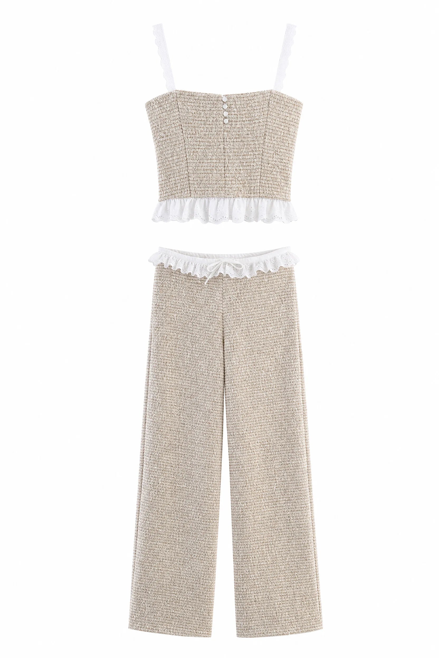 Ensemble beige texturé à volants | Lounelle Paris
