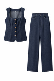 Ensemble denim sans manches taille haute | Lounelle Paris