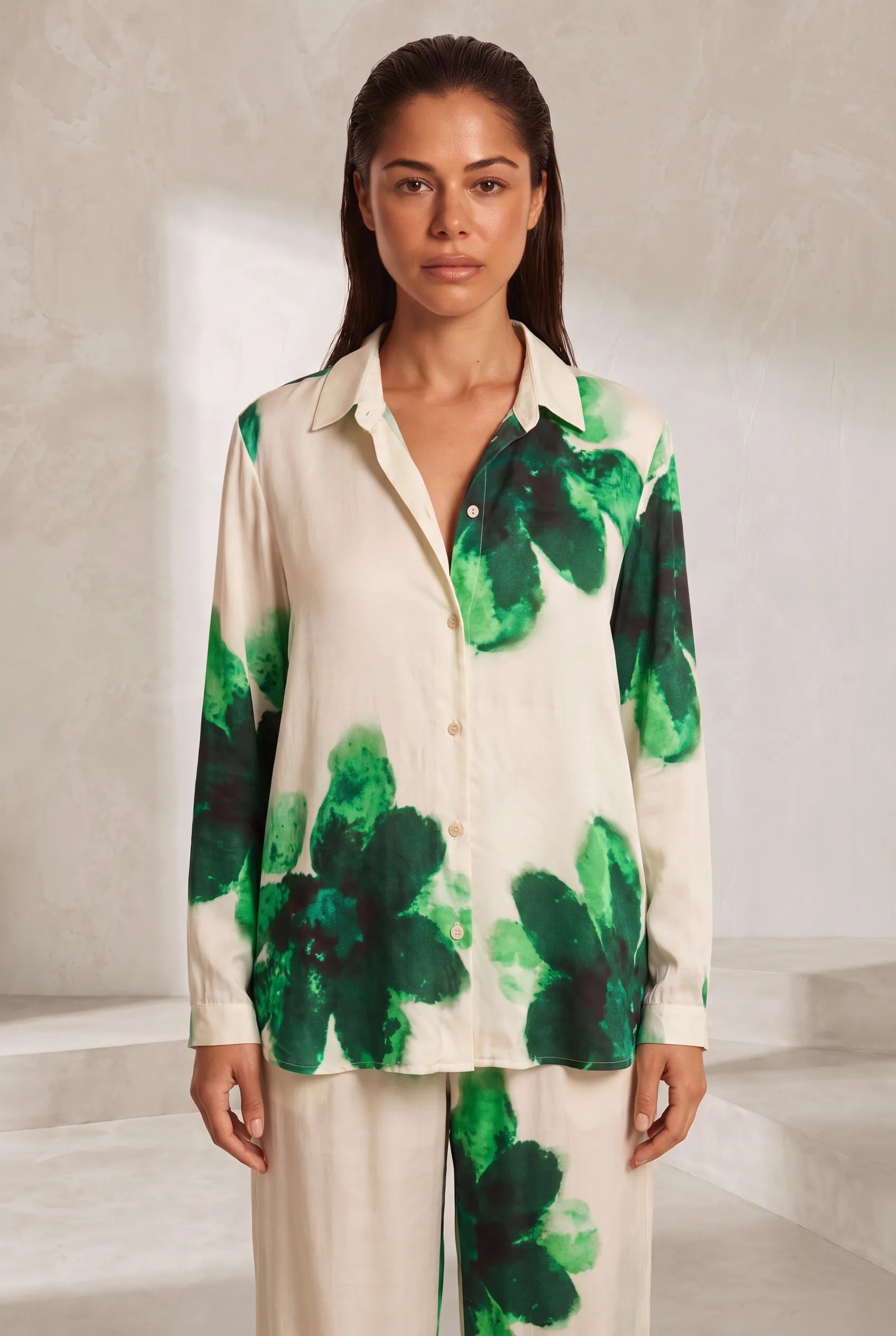Ensemble écru fluide imprimé floral | Lounelle Paris