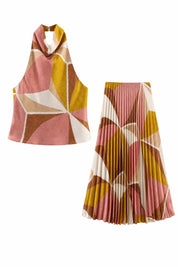 Ensemble imprimé col halter plissé | Lounelle Paris