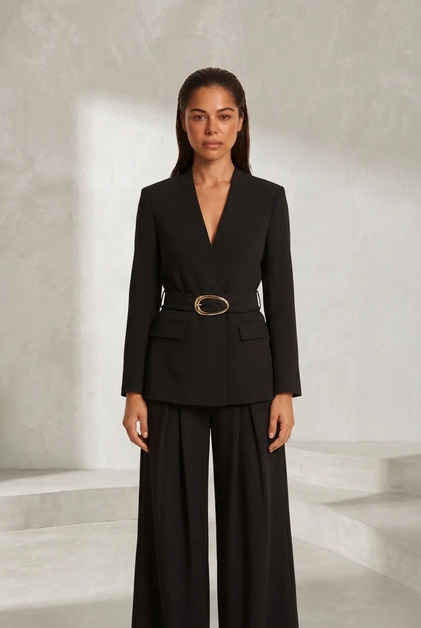 Ensemble noir ceinturé taille haute | Lounelle Paris