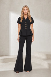 Ensemble noir col V péplum | Lounelle Paris