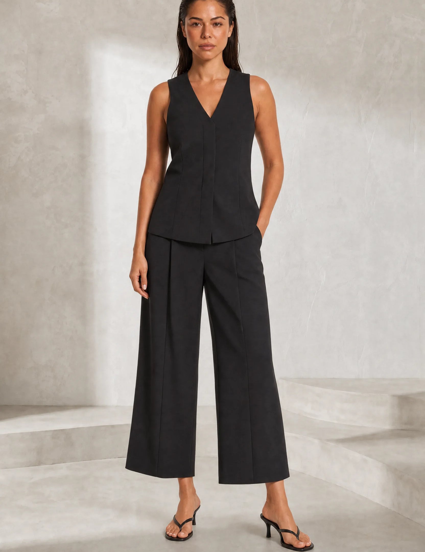 Ensemble noir col V taille haute | Lounelle Paris