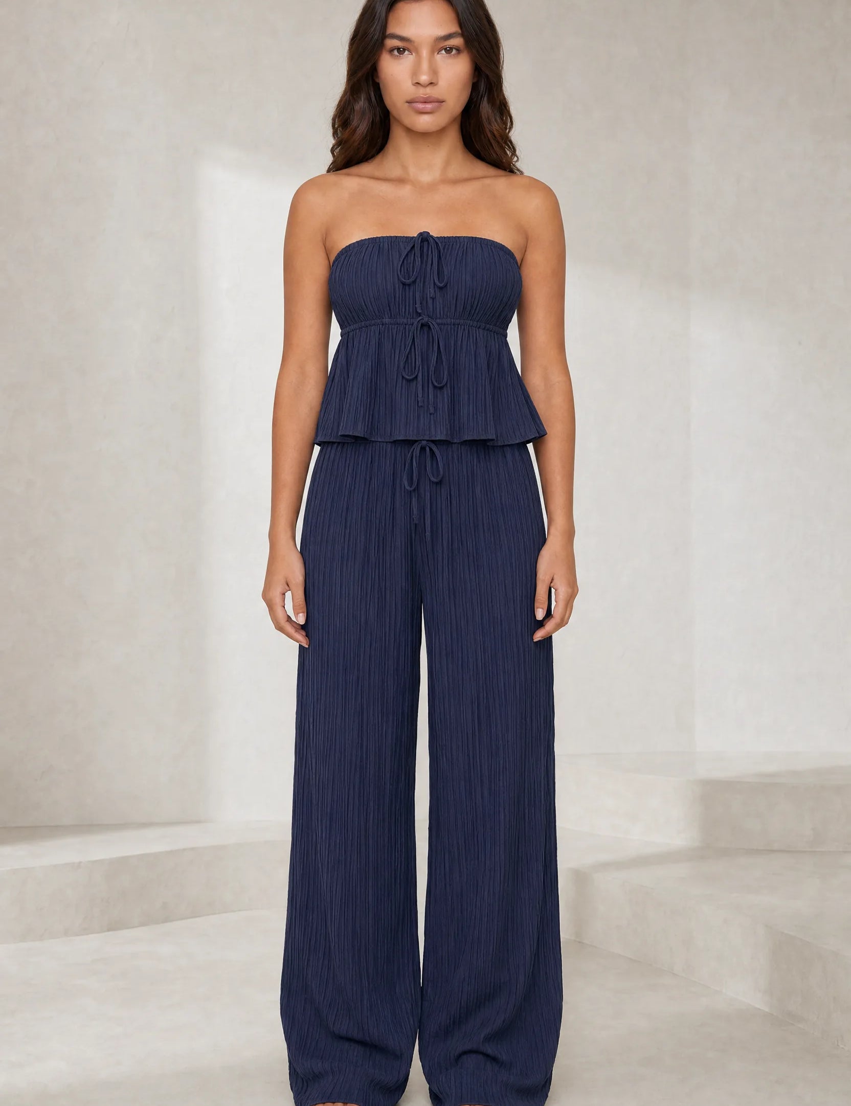 Ensemble pantalon large bustier volanté | Lounelle Paris