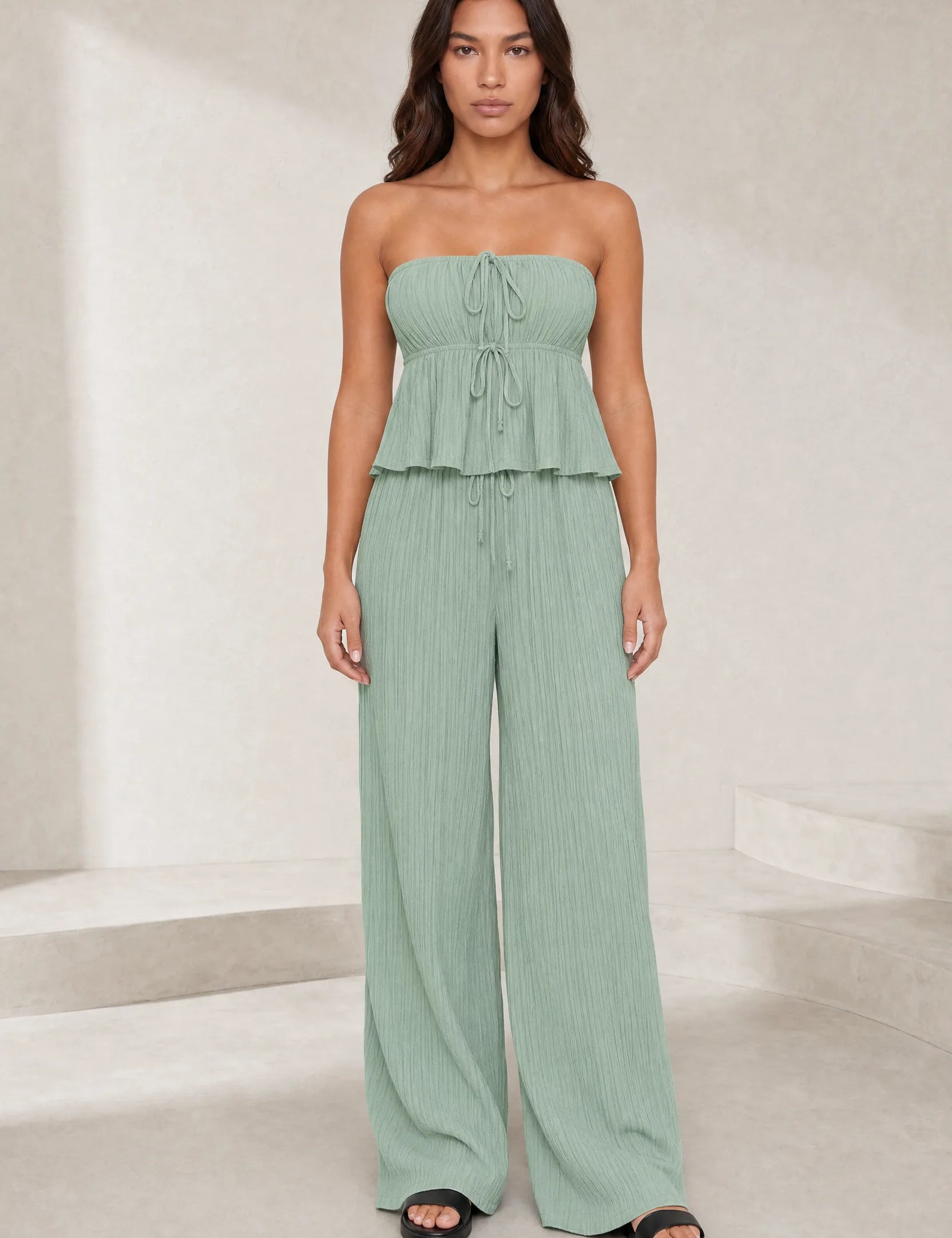 Ensemble pantalon large bustier volanté | Lounelle Paris