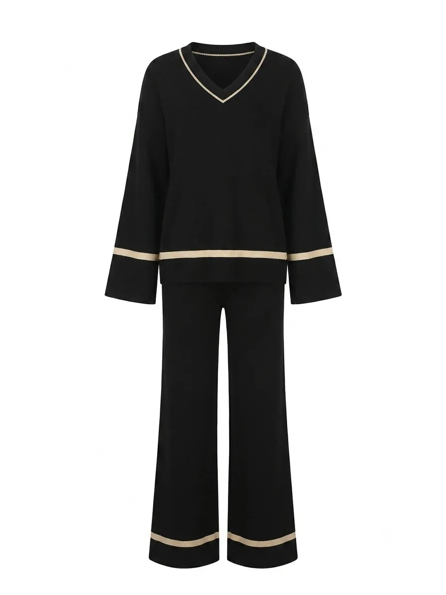 Ensemble pantalon noir bordures contrastées | Lounelle Paris