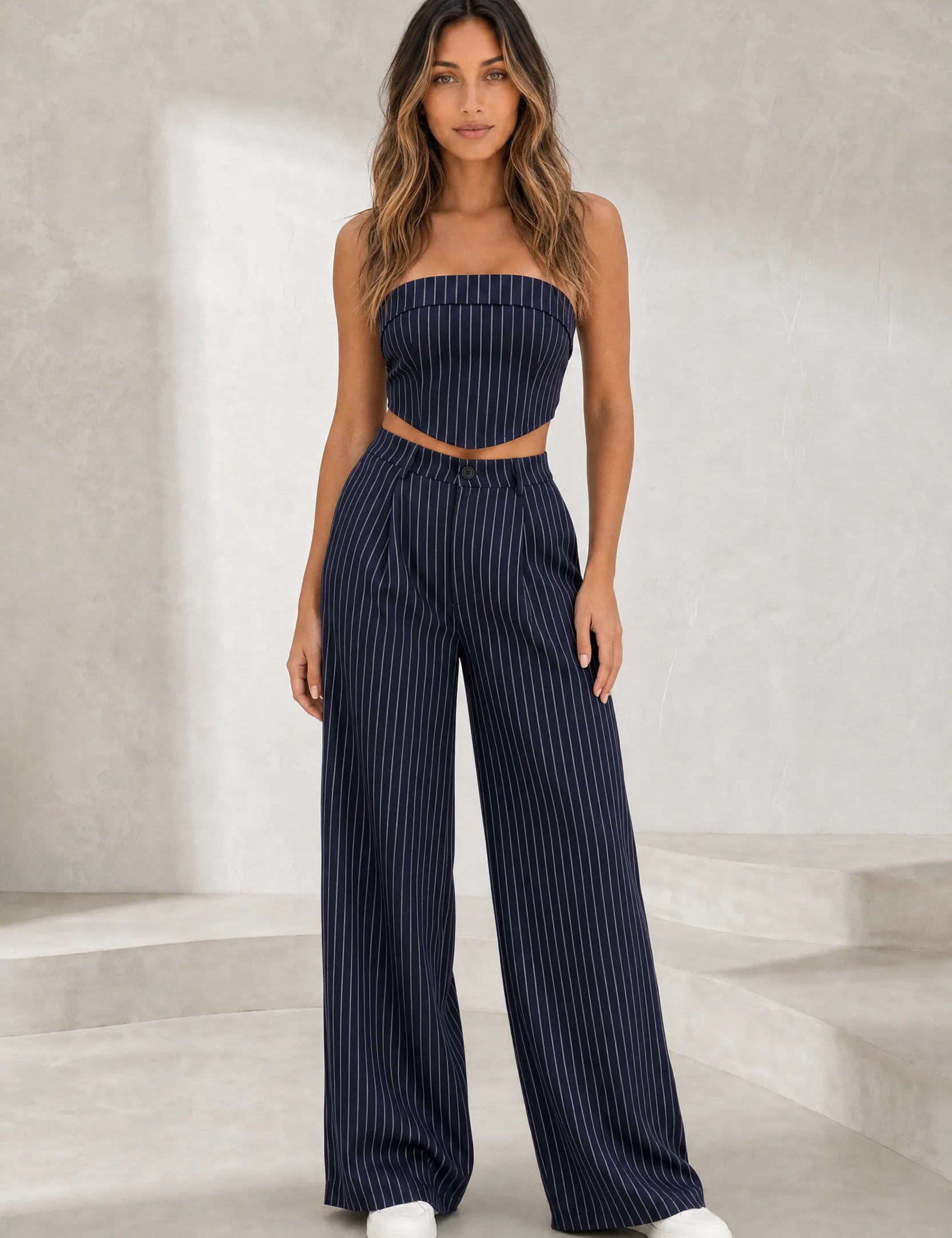 Ensemble rayé bandeau et pantalon large | Lounelle Paris