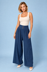 Pantalon large plissé med høj talje