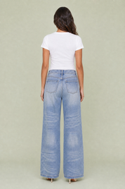 Jean bleu taille mi-haute coupe ample | Vue de dos | Lounelle Paris