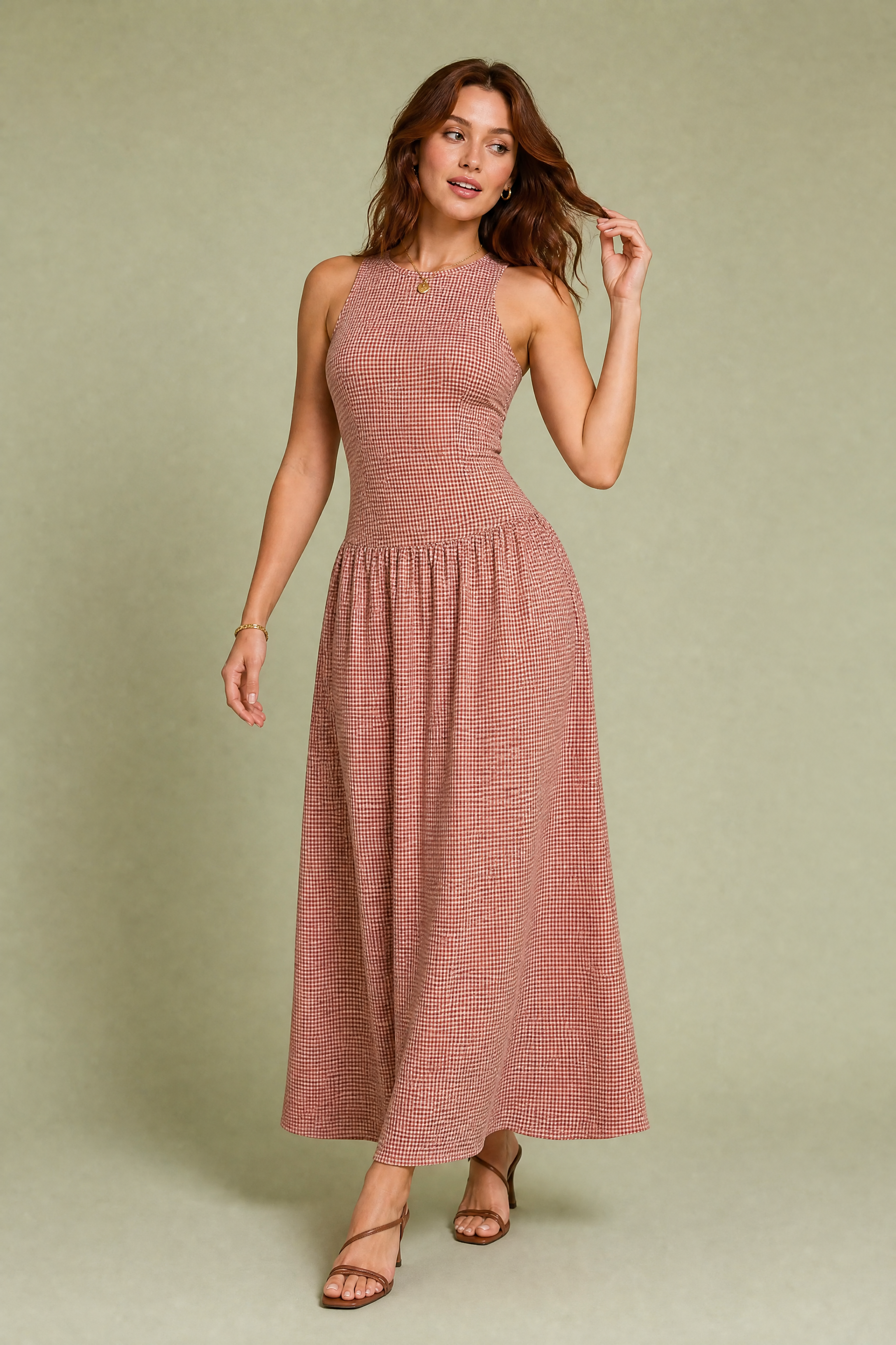 Robe longue vichy smockée | Vue de face | Lounelle Paris