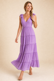 Robe longue violette à bretelles | Vue en mouvement | Lounelle Paris