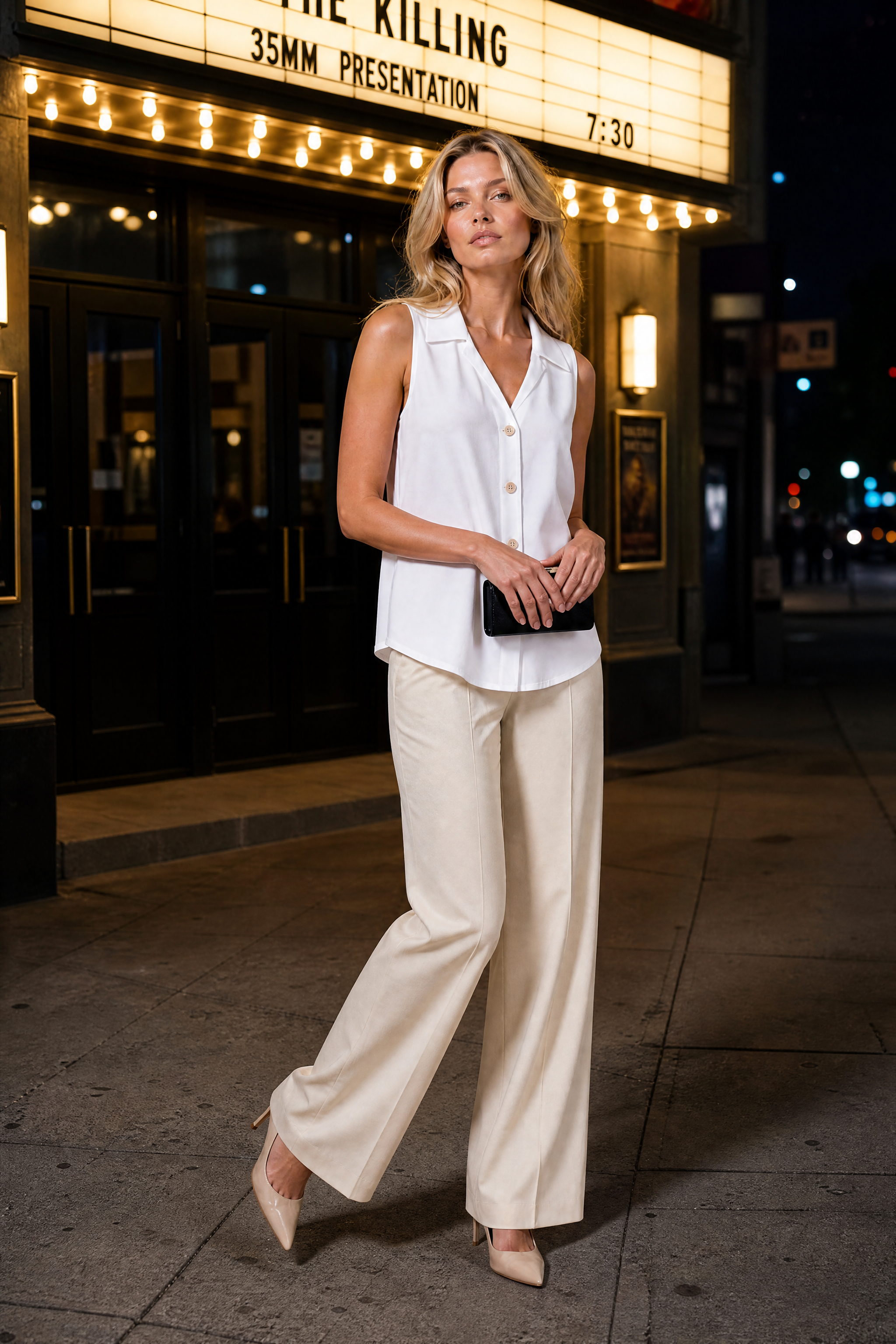 Blouse sansmanches col en V | Variante Blanc - Lifestyle | Lounelle Paris
