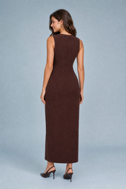 Robe longue col V ceinturée | Vue de dos | Lounelle Paris