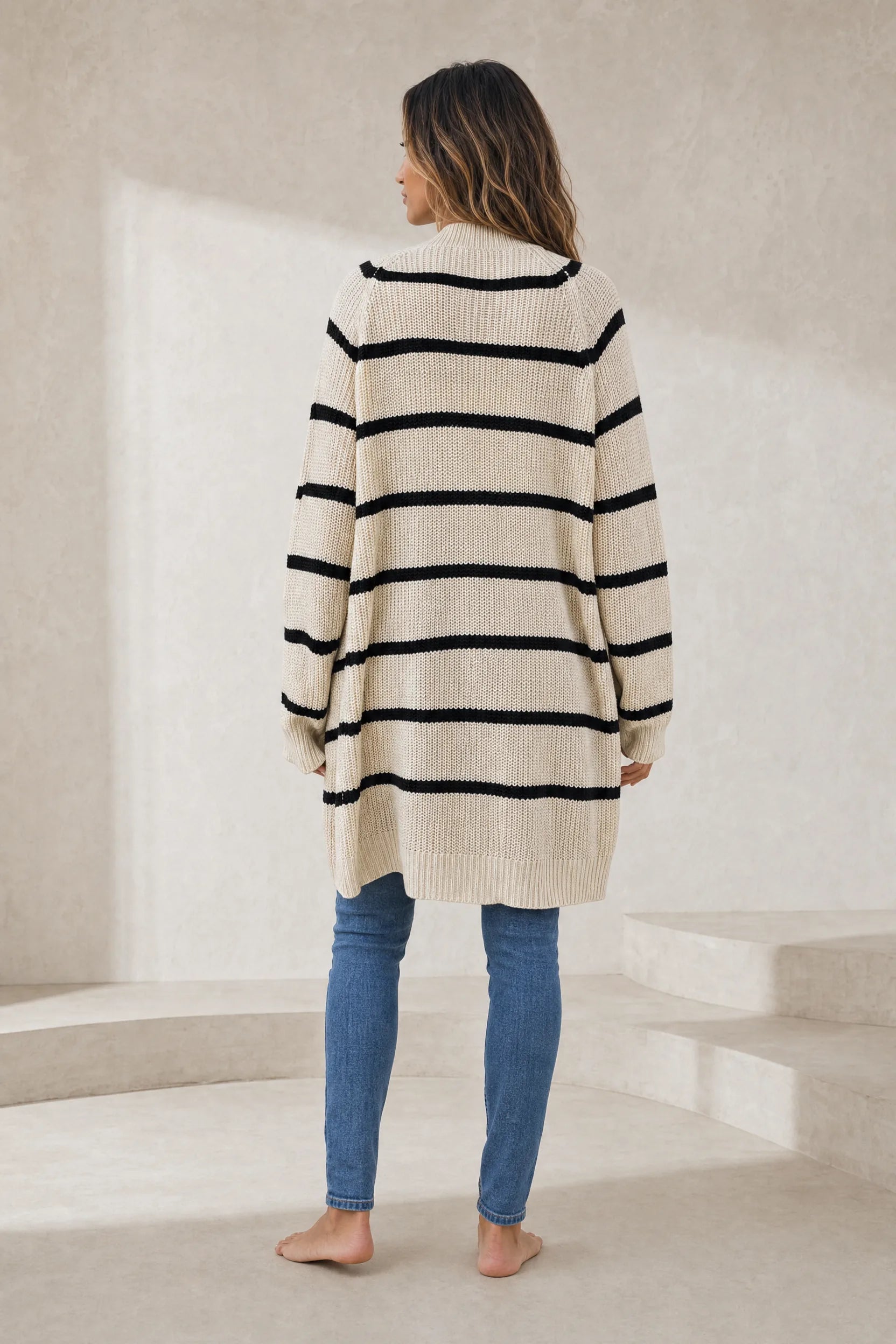 Gilet abricot rayé mi-long | Lounelle Paris