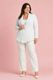 Gilet blazer texturé coupe ajustée | Porté sur une silhouette plus ronde | Lounelle Paris